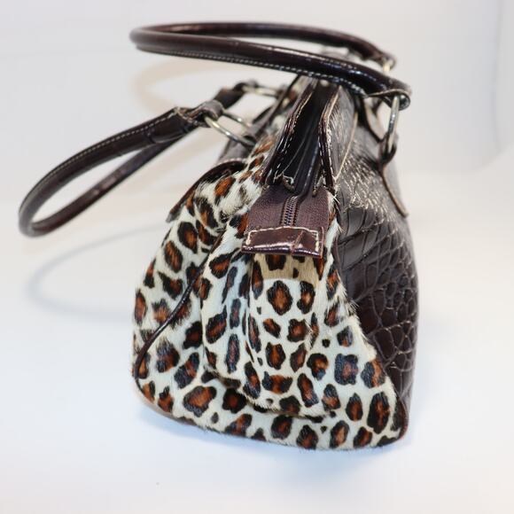 Claudia Firenze Leopard Haircalf & Croc Embossed Leather Bag Italy Y2K - Picture 4 of 8